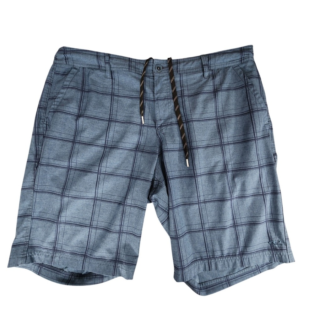 ONeill Hybrid Board Shorts sz 40 Men Plaid Blue 11"‎ Stretch Zip Fly Swim Surf